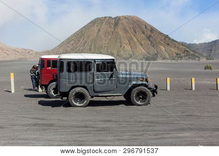 Bromo, Indonesia - 9Th May 2018; 4Wd Jeep In Savana Land In Bromo Tengger Semeru National Park, East