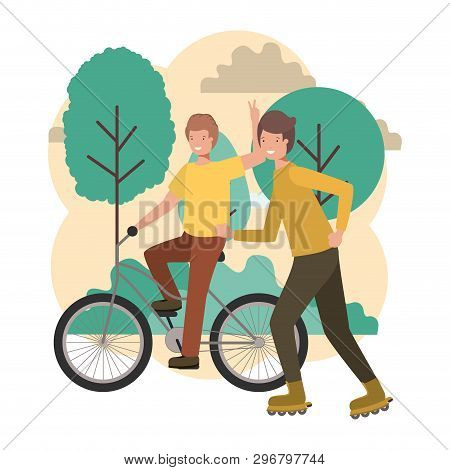 Young Boys Practicing Sports Characters Vector Illustration Design