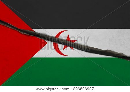 Sahrawi Arab Democratic Republic Flag Cracked. Patriotic Background. National Flag Of Sahrawi Arab D