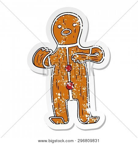 hand drawn distressed sticker cartoon doodle of a gingerbread man
