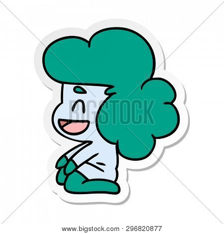 sticker cartoon illustration of a kawaii alien girl