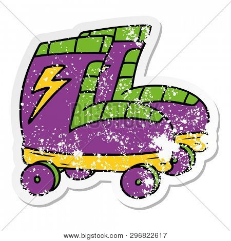 hand drawn distressed sticker cartoon doodle of roller skates