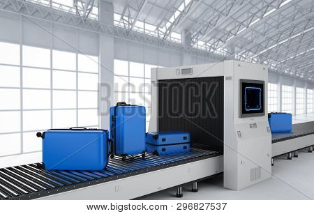 3d Rendering Scanner Machine Is Scanning Luggage In Airport