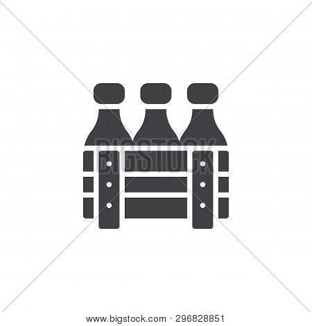 Milk Bottle Case Vector Icon. Filled Flat Sign For Mobile Concept And Web Design. Wood Crate With Mi