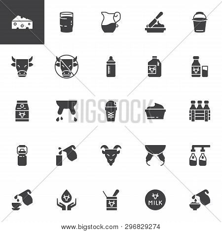 Milk And Dairy Production Vector Icons Set, Modern Solid Symbol Collection, Filled Style Pictogram P