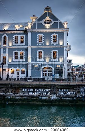 Cape Town, South Africa, 12th April - 2019: Waterfront Hotel In Evening Light Along Canal.