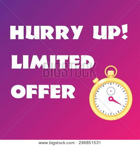 Sale Banner With Golden Stopwatch On Bright Gradient Background. Hurry Up. Limited Offer. Vector Ill