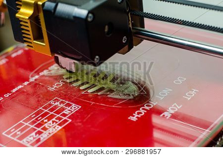 Modern 3d Printer Printing Figure Close-up Macro
