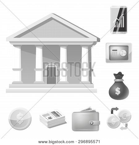 Vector Illustration Of Bank And Money Sign. Collection Of Bank And Bill Vector Icon For Stock.