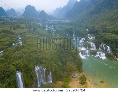 Ban Gioc Waterfall Or Detian Waterfall Is A Collective Name For Two Waterfalls In Border Cao Bang, V