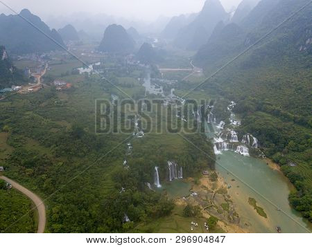 Ban Gioc Waterfall Or Detian Waterfall Is A Collective Name For Two Waterfalls In Border Cao Bang, V