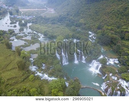 Ban Gioc Waterfall Or Detian Waterfall Is A Collective Name For Two Waterfalls In Border Cao Bang, V