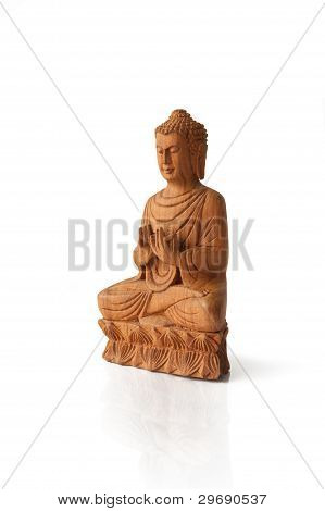 Hölzerne Buddha auf Lotus, Dharmachakra Mudra