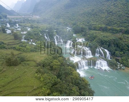 Ban Gioc Waterfall Or Detian Waterfall Is A Collective Name For Two Waterfalls In Border Cao Bang, V