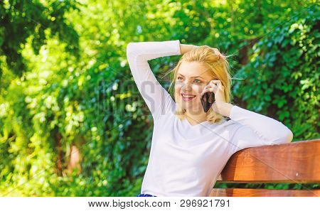 I Was Waiting Your Call. Girl Modern Smartphone Calling Friend Cell Phone. Girl Blonde Smiling Face 