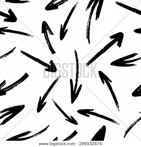 Hand Drawn Arrows, Vector Seamless Pattern On A White Background.