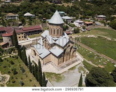 Aerial View To Transfiguration Church. Samtavro Monastery Has Living Pillar And The Particle Of The 