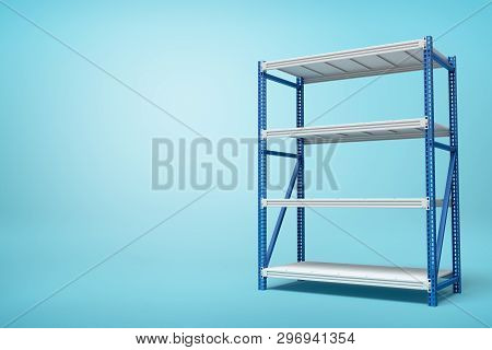 3d Rendering Of Silver Blue Metal Rack On Blue Background