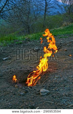 Living Fire, A Unique Natural Phenomenon Where Natural Gas Come In Contact With Atmosphere And Burn 