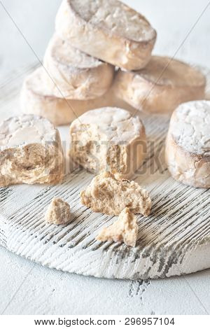Polvoron - Spanish Shortbread On The White Wooden Board