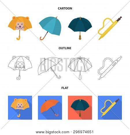 Vector Illustration Of Protection And Closed Sign. Collection Of Protection And Rainy Vector Icon Fo