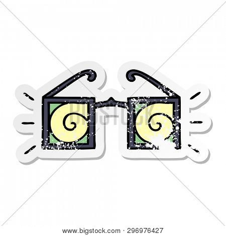 distressed sticker of a cute cartoon hypno glasses