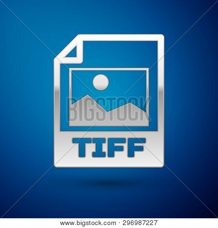 Silver Tiff File Document Icon. Download Tiff Button Icon Isolated On Blue Background. Tiff File Sym