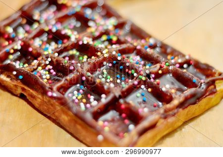 Freshly Made Chocolate Waffle Covered With Yummy Toppings