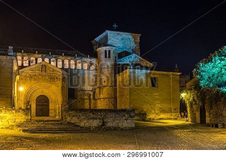 Plaza De Mayor In Santillana Del Mar, Cantabria, Spain. Typical Architecture In The Main Square Of S
