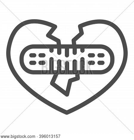Broken Heart Fix Line Icon, Valentine Day Concept, Two Half Heart Glued With Plaster Together Sign O