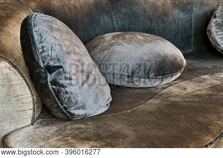 Couch and cushions, luxurious silky interior furniture