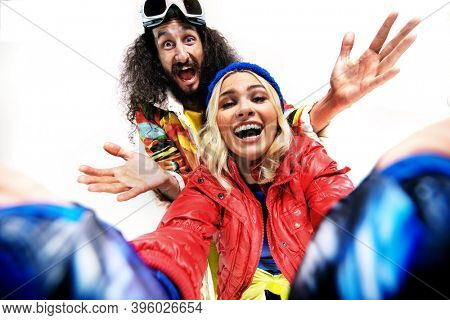 Ski style shoot of a funny young couple