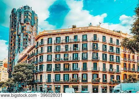 Barcelona, Spain - Sept  02, 2014: Beautiful Landscape Of The Urban View Barcelona, Catalonia.the Mo