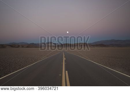 Panoramic View Of Hot Summer Road Through The Nevada  Desert