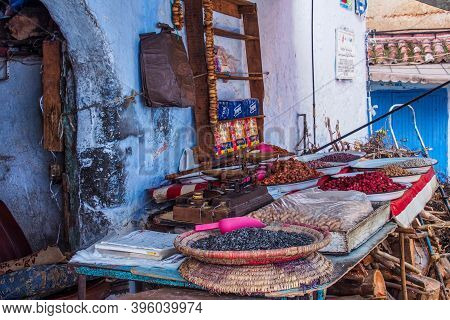 Chefchaouen, Morocco - Oct 14, 2019: Traditional Moroccan Market In Chefchaouen Morocco, Africa. Che