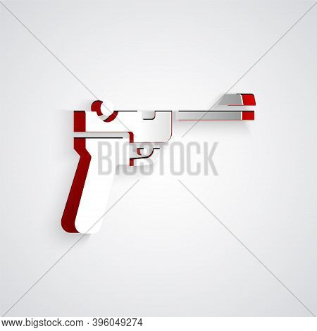 Paper Cut Mauser Gun Icon Isolated On Grey Background. Mauser C96 Is A Semi-automatic Pistol. Paper 