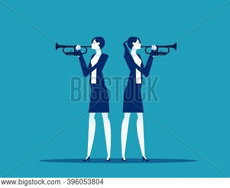 Business Two People Trumpet Player. Musician Stock Illustration