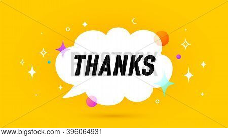 Thanks. Banner, Speech Bubble, Poster And Sticker Concept, Geometric Memphis Style With Text Thank Y