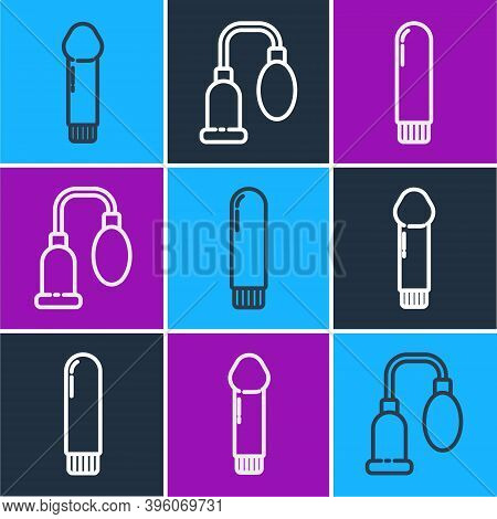 Set Line Dildo Vibrator, Dildo Vibrator And Penis Pump Icon. Vector
