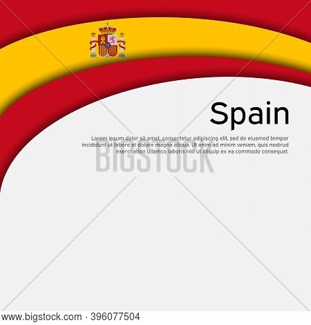 Abstract Waving Spain Flag. Paper Cut Style. Creative Background For Spain Patriotic Holiday Card De