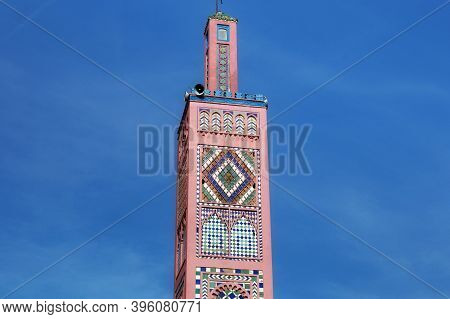 View Of The Minaret Of Sidi Bou Abib Mosque In Tangier, Morocco. Is A Mosque Near Grand Socco Medina