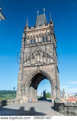 Old Town Bridge Tower On Charles Bridge. Gothic Monument Located In Prague, Czech Republic.