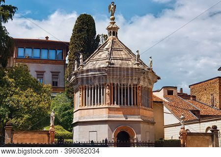 Baptistery Of The Bergamo.the Octagonal Baptistery, Constructed In 1340 By Giovanni Da Campione For 