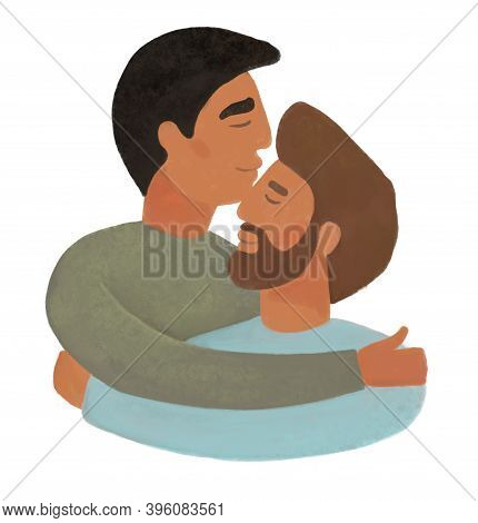 Illustration. Love Lgbt Men Hugging Each Other. Love Between Men, Romance, Marriage, Boyfriend