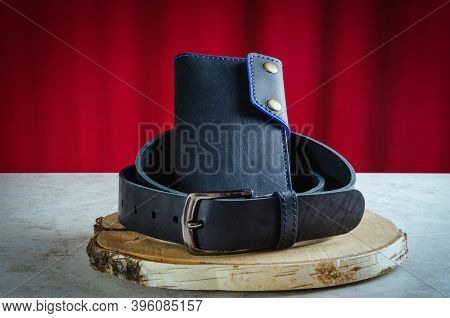 Mens Wallet Longer Made Of Genuine Black Leather Handmade On A Birch Cut Is Wrapped In A Classic Men