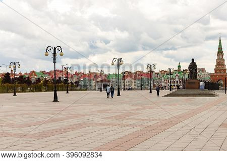 Yoshkar-ola, Mari El, Russia 30 July 2020: Arkhangelskaya Sloboda Beautiful Flemmish Houses With Wal