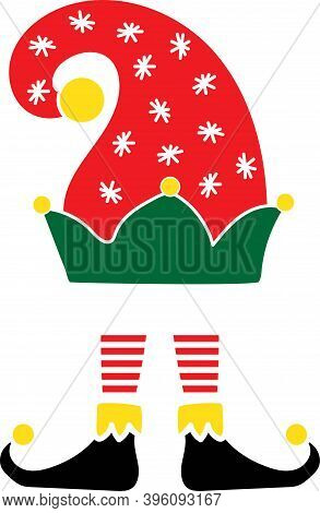 Christmas Elf Red Hat. Christmas Elf Isolated On White Background
