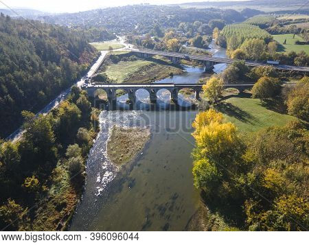 Aerial View Of Nineteenth-century Bridge Over The Yantra River, Known As The Kolyu Ficheto Bridge In