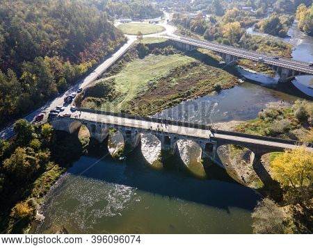 Aerial View Of Nineteenth-century Bridge Over The Yantra River, Known As The Kolyu Ficheto Bridge In