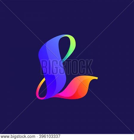 Vibrant Calligraphy L Letter Logo With Colorful Gradients. Vector Classic Typeface For Expressive La